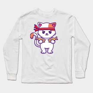 Cute Cat Holding Fish (2) Long Sleeve T-Shirt